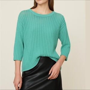 ARITZIA WILFRED linen blend lightweight sweater 3/4 sleeves aqua colour large